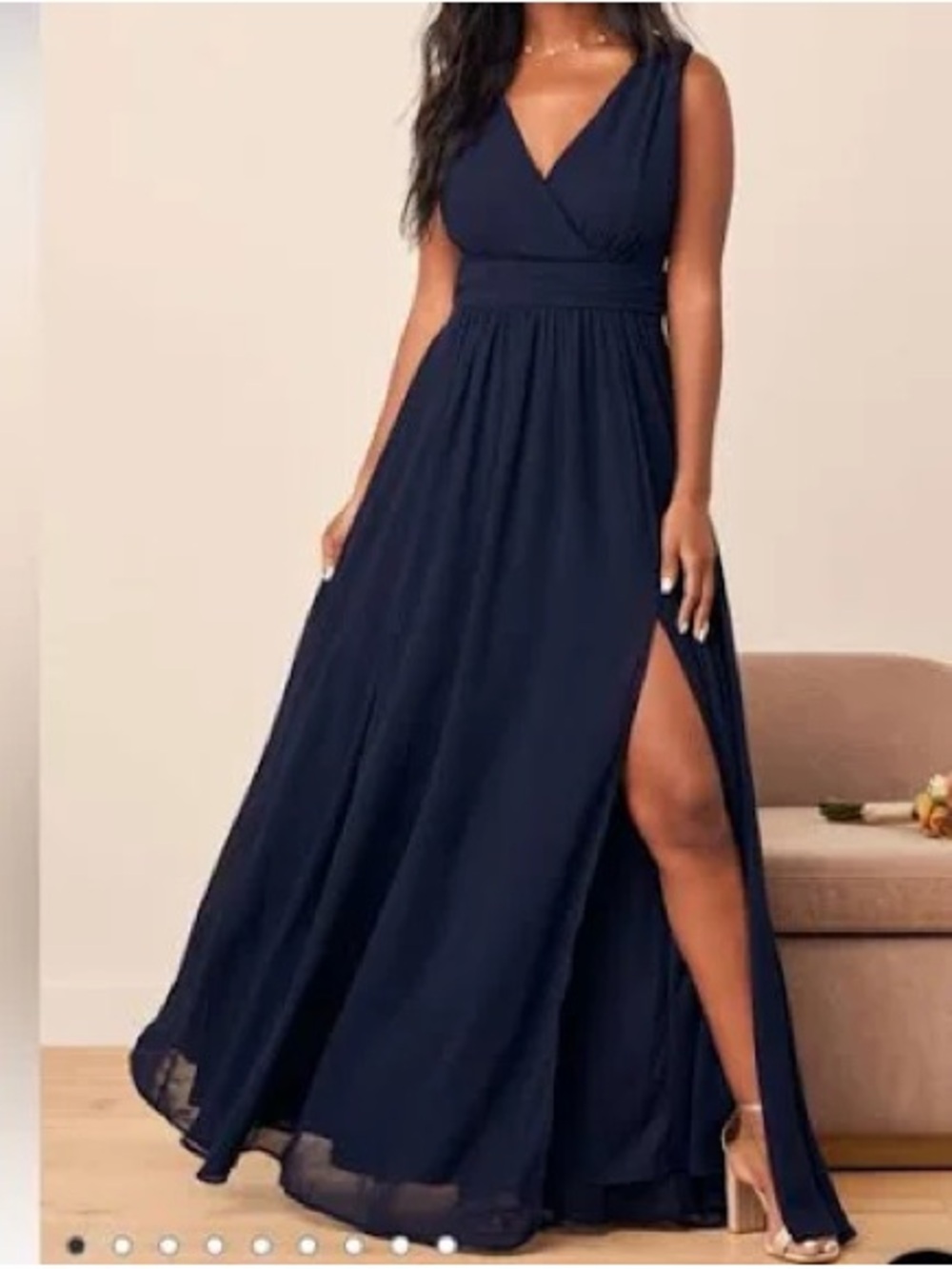 Lulu's Navy Blue Maxi Dress with V-Neck and Side Slit